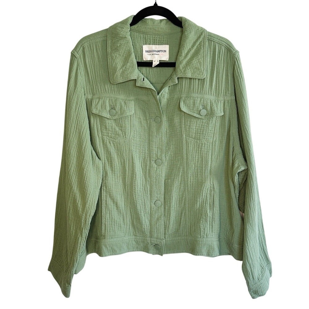 Isaac Mizrahi Bridgehampton Green Double Gauze 100% Cotton‎ Jacket Shacket Sz XL